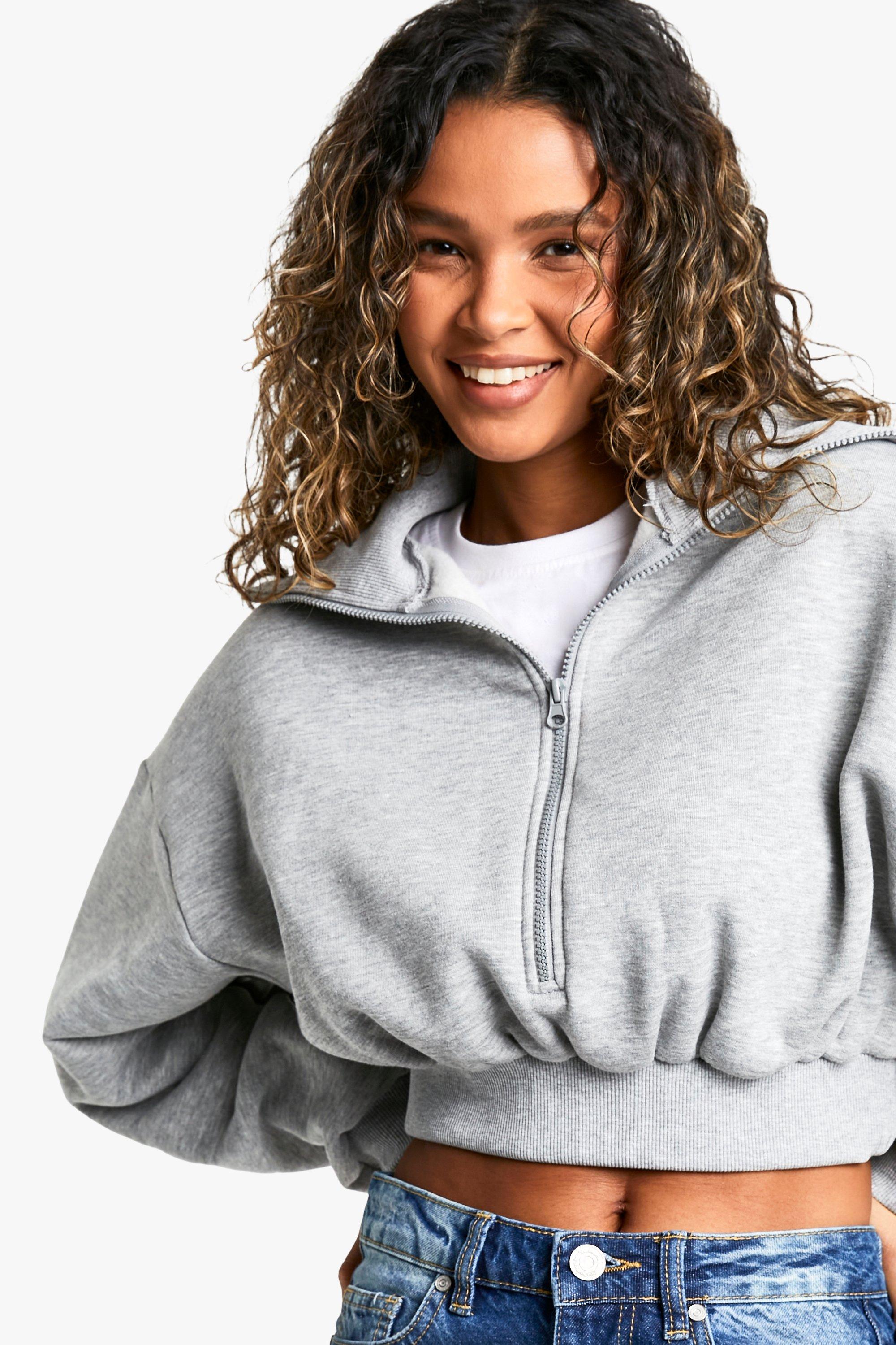 EXTREME COLLAR HALF ZIP CROPPED SWEATSHIRT boohoo